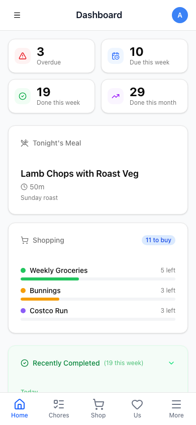 Tuis dashboard on mobile
